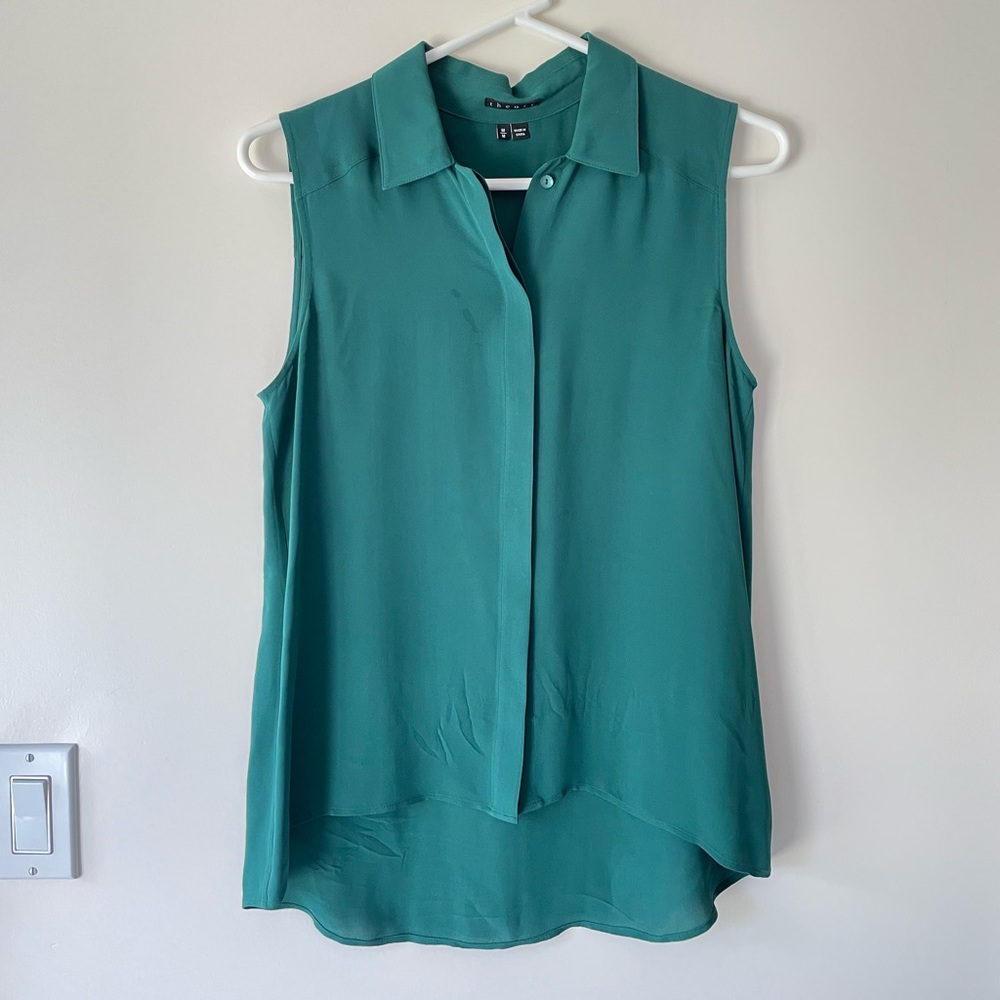 Theory green silk sleeveless blouse: size M